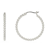 Sterling Silver Rhodium Plated Beaded Tube Round Hoop Earrings fine designer jewelry for men and women
